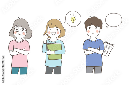Draw student a girl and a boy different thinking School concept.