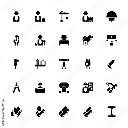 Set of Civil Engineer, Manufacture glyph style icon - vector