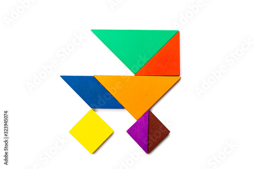 Free Download Color wood tangram puzzle in stroller shape on white background - GFXLoad