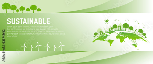 Banner design for sustainable development and eco friendly concept with green city and world environment day, vector illustration
