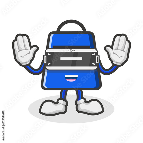 shopping bag character mascots are raising their hands using virtual reality