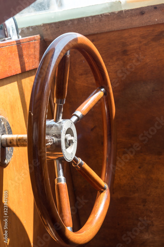 Wooden ship's wheel or boat helm