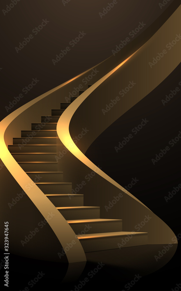 Obraz premium Gold spiral stairs on black background