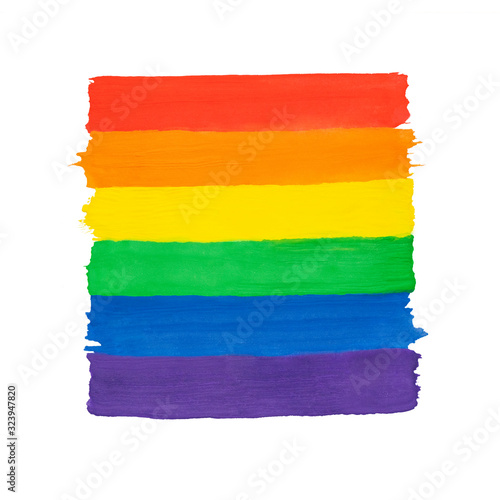 LGBTQ flag.   olors of rainbow. Abstract hand drawn painting background. Watercolor spectrum emblem isolated on white. LGBT rights concept.