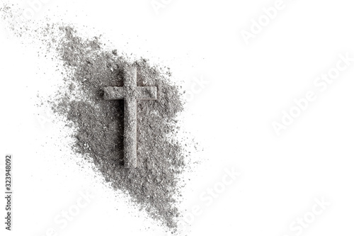 Fotografi Ash wednesday, crucifix made of ash, dust as christian religion