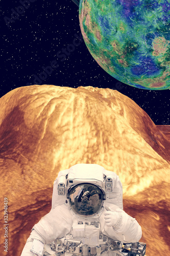 Atronaut on the extrasolar planet. Elements of this image furnished by NASA. photo