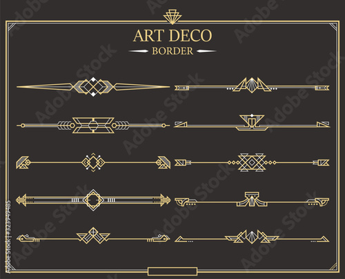 Set of Art deco gold calligraphic page dividers.