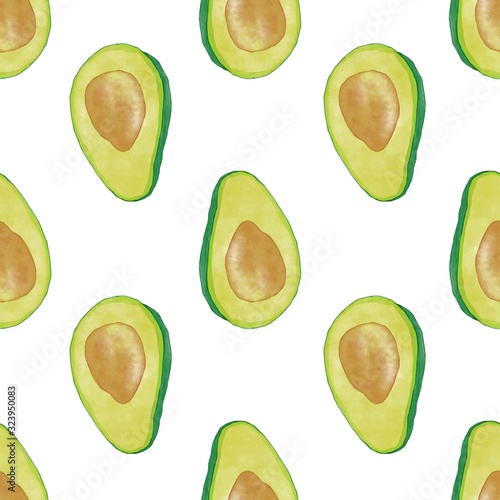 seamless pattern with watercolor avocado