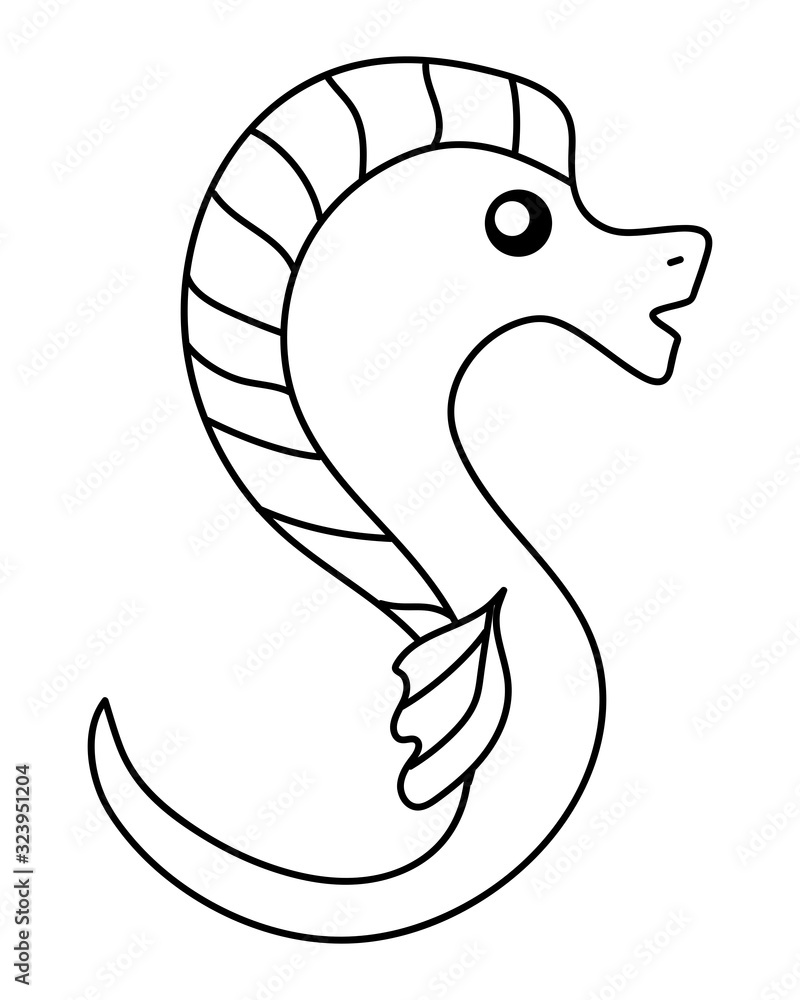 Fototapeta premium seahorse. black and white outline drawing by hand. Doodle style. sticker, print, template. coloring element.