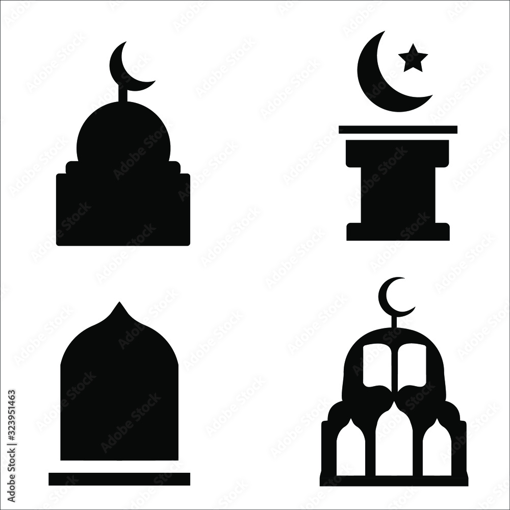 Islamic icons. Mosque illustration. Flat vector. Islamic icons. Mosque illustration. Flat vector.