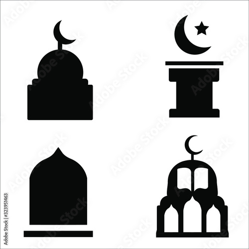 Islamic icons. Mosque illustration. Flat vector.