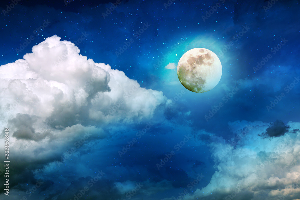 Night sky with full moon and stars.Nature abstract background.
