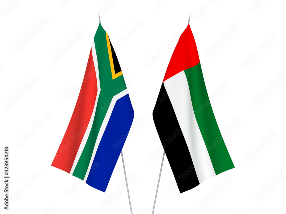 Republic of South Africa and United Arab Emirates flags Republic of South Africa and United Arab Emirates flags