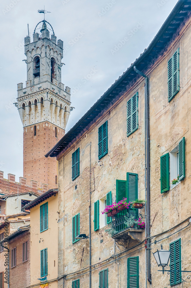 Mangia Tower in Siena, Tuscany Region, Italy