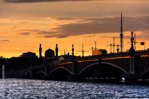 Mosque silhouette at sunset, St. Petersburg, Russia