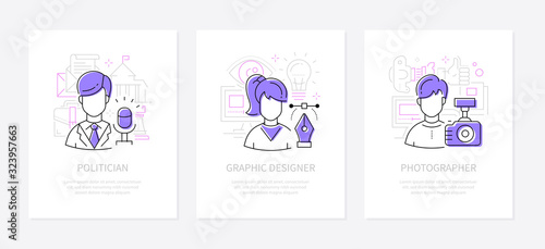 Different professions - line design style banners set