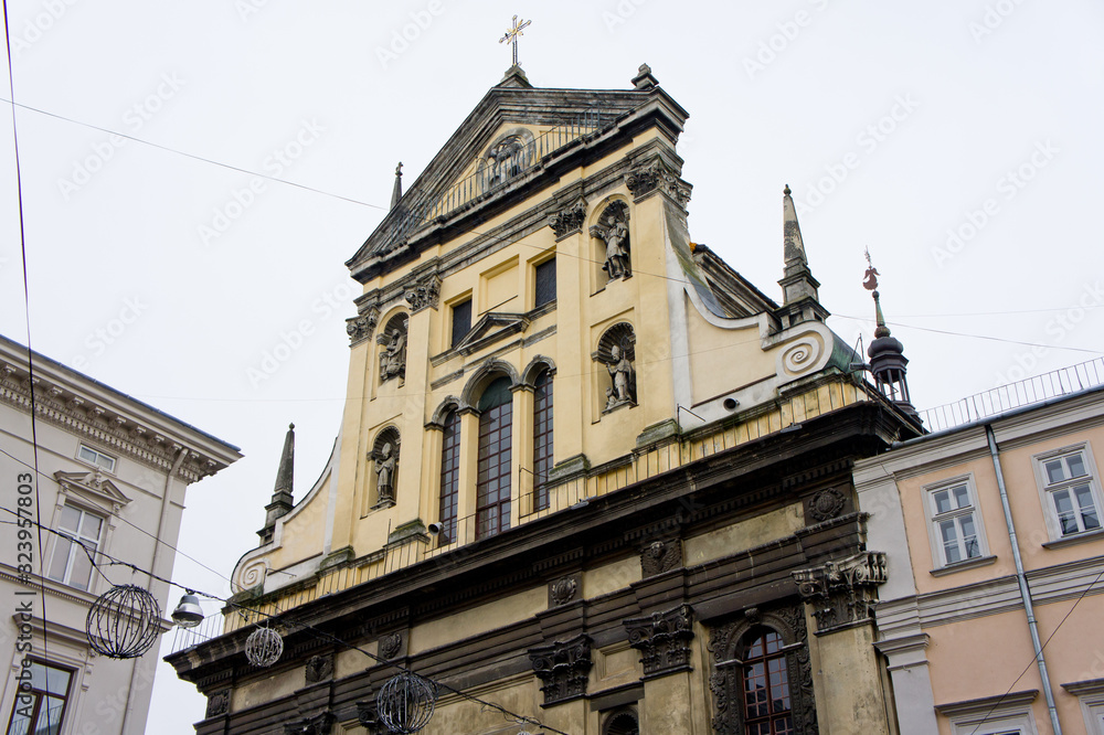 Lviv, Lviv region / Ukraine - February 01, 2020: photo taken on a walk along the streets of Lviv. View of the old part of the city. Background for european city.