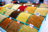 Spices and teas in the Egyptian market in Istanbul. Spices stall in the Spice Market, Istanbul, Turkey.
