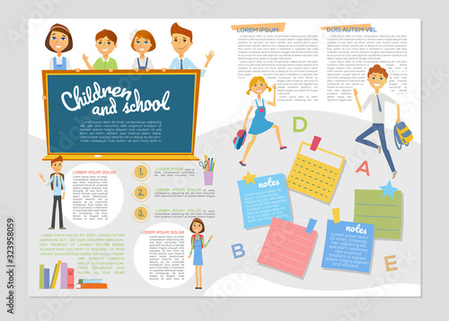 Children and school - colorful vector brochure template