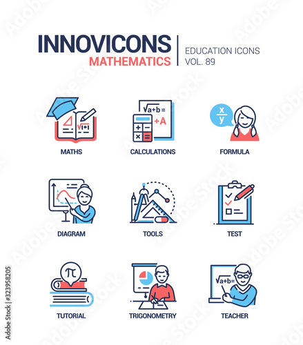 Mathematics - vector line design style icons set