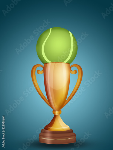 tennis ball in the golden cup