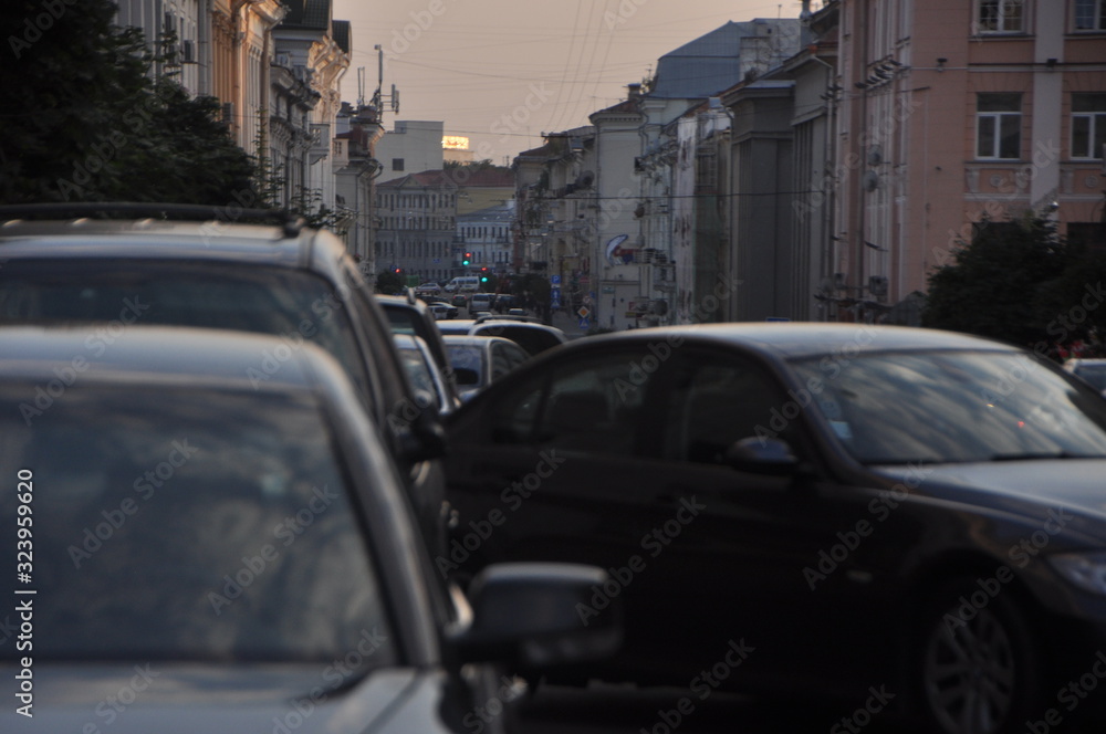 Fototapeta premium Rush‑Hour Traffic Jam in Historic City Center