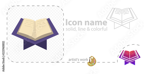 open holy Quran book. Koran book flat illustration. islam icon, line icon