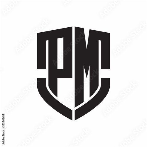 PM Logo monogram with emblem shield shape design isolated on white background