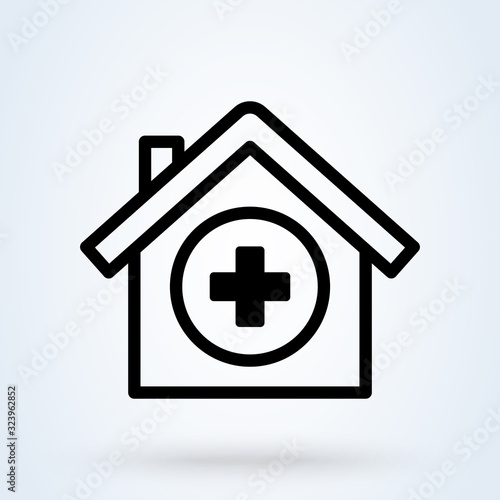 Hospital icon. Medical sign. Health center icon. Clinic building, healtcare, polyclinic symbols. Doctor, ambulance, patient concept.