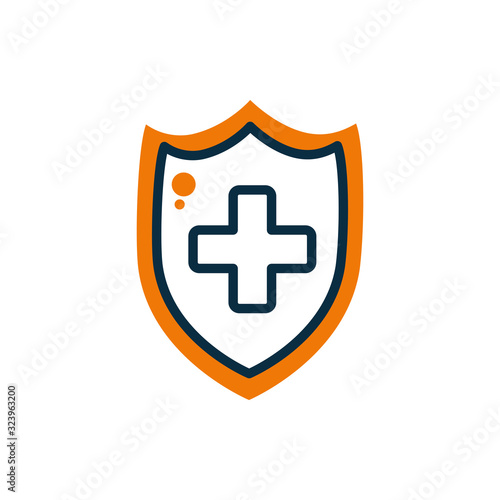 Cross inside shield half line half color style icon vector design