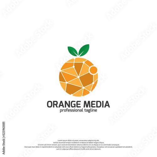 Orange Media Logo Illustration Template. Fruits Logo Template with polygonal style isolated on white background