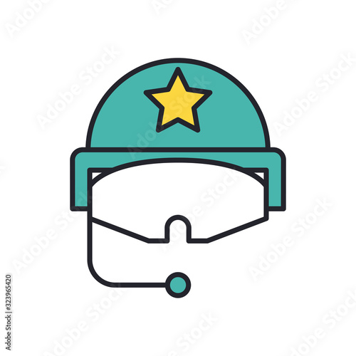 military force helmet with microphone line and fill style icon