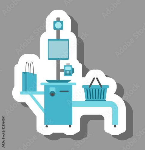 Self-checkout kiosks icon that symbolizes modern shopping and future technology