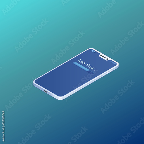 Smartphone with loading screen, vector.