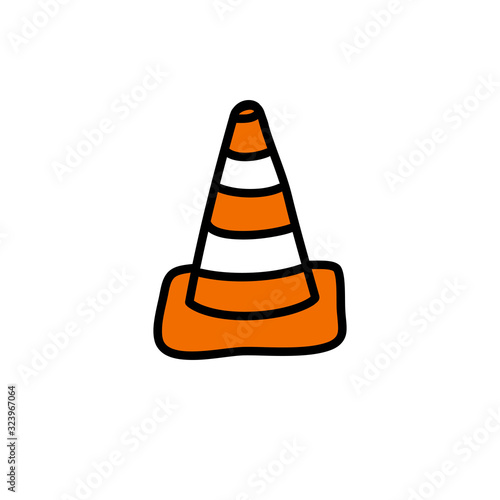 traffic cone doodle icon, vector illustration