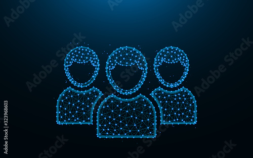 Users made from points and lines, group of people wireframe mesh polygonal vector illustration