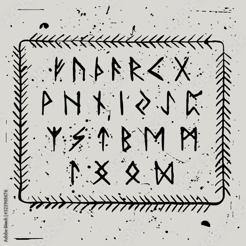 Futhark. Vector runic alphabet in hand-painted style.