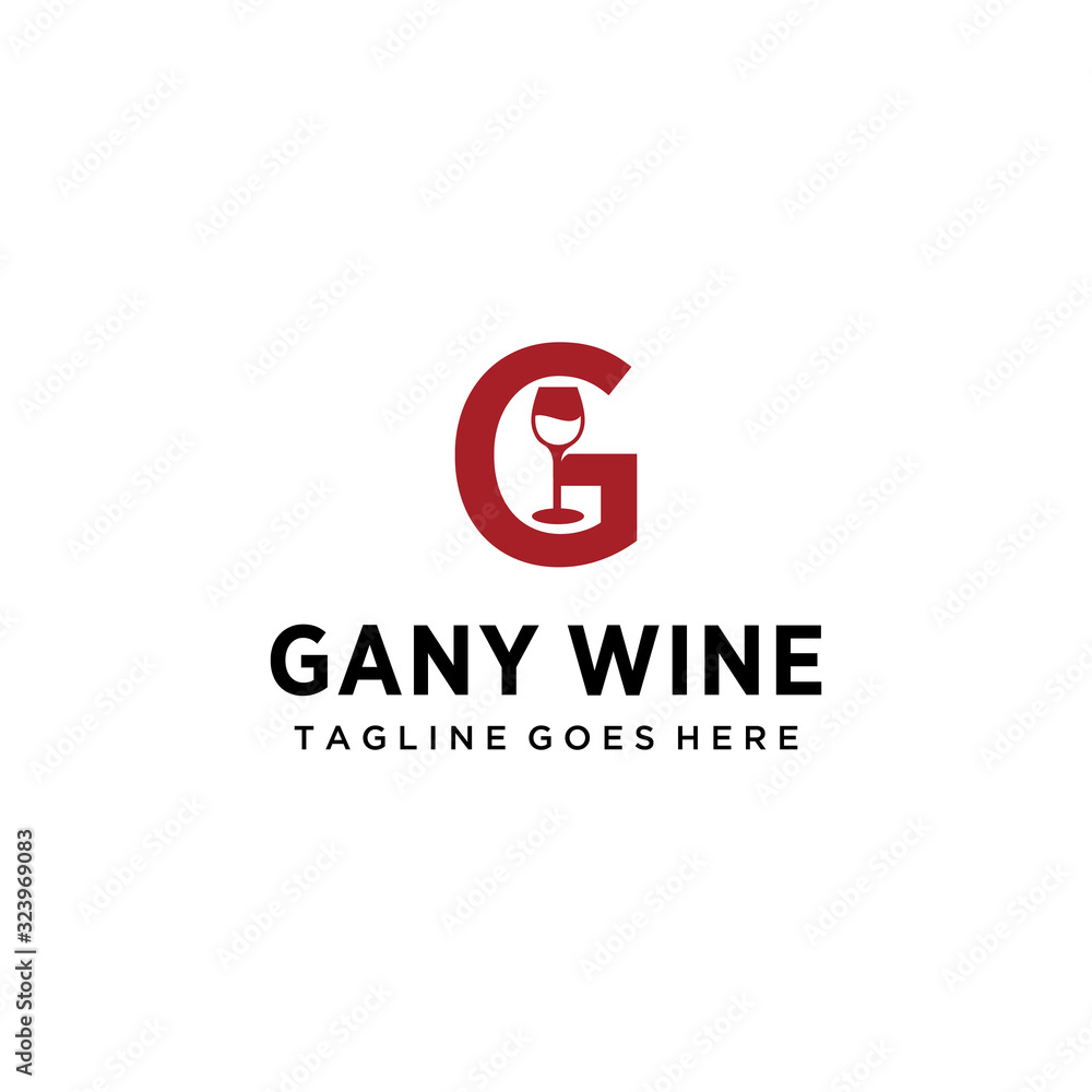The Wine logo design with G sign  template. Grape Vector illustration of icon