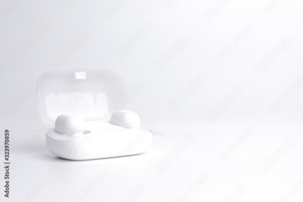 Wireless earphone on white background Wireless earphone on white background