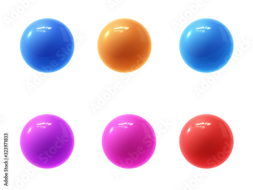 Realistic modern vector set of colorful shiny glossy plastic balls with glare reflections and shadows isolated on a white background