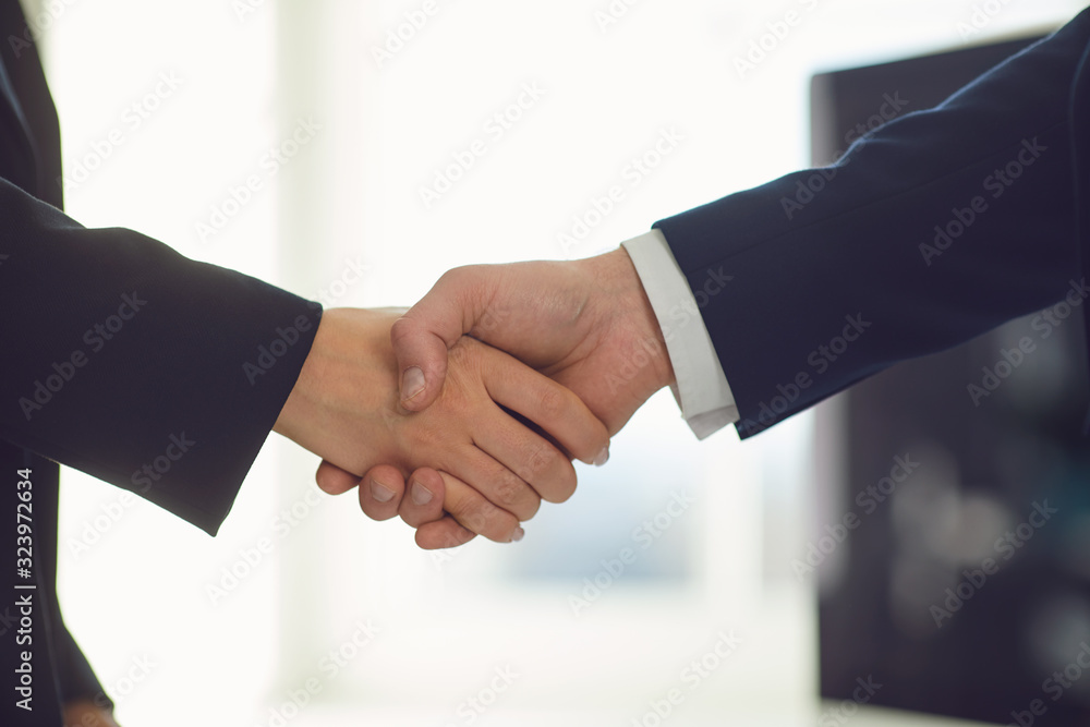 Handshake of businesspeople. Businesspeople hands makes a handshake in the office.