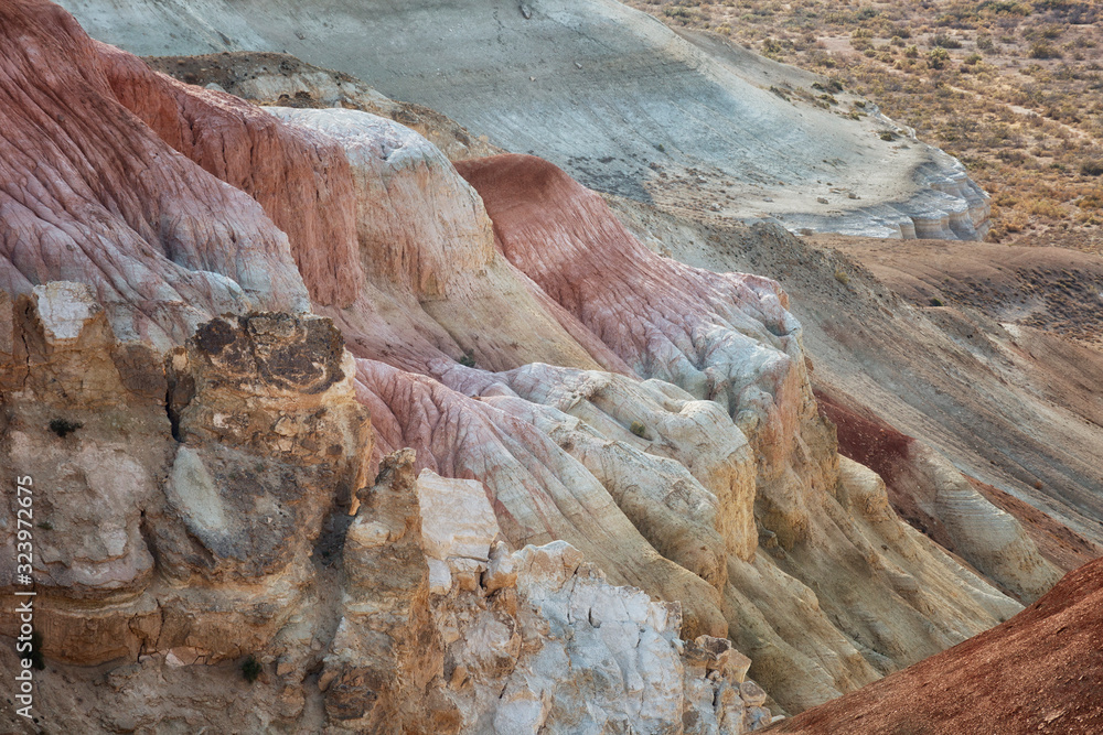Beautiful color cliffs in the canyon of the Ustyurt plateau, Uzbekistan