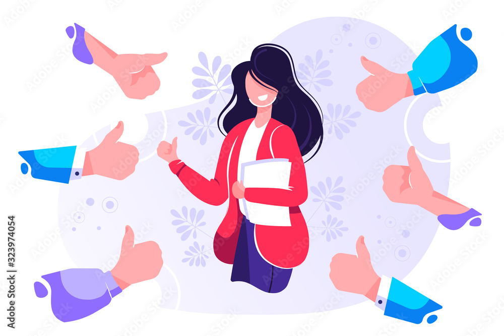 Fototapeta premium Smiling happy young woman surrounded 
