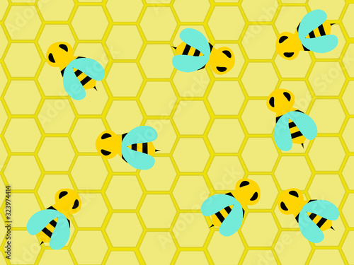 Bees in a bee works / beeswax. Illustrations. Vector. Drawing