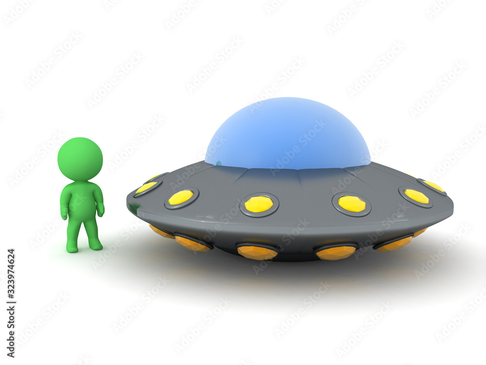 3D Little green man and UFO 3D Little green man and UFO