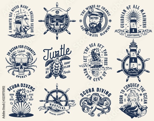 Vintage nautical labels set