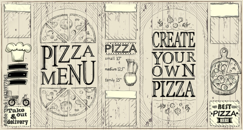 Pizza menu board - create your own pizza, pizza of the day, pizza delivery