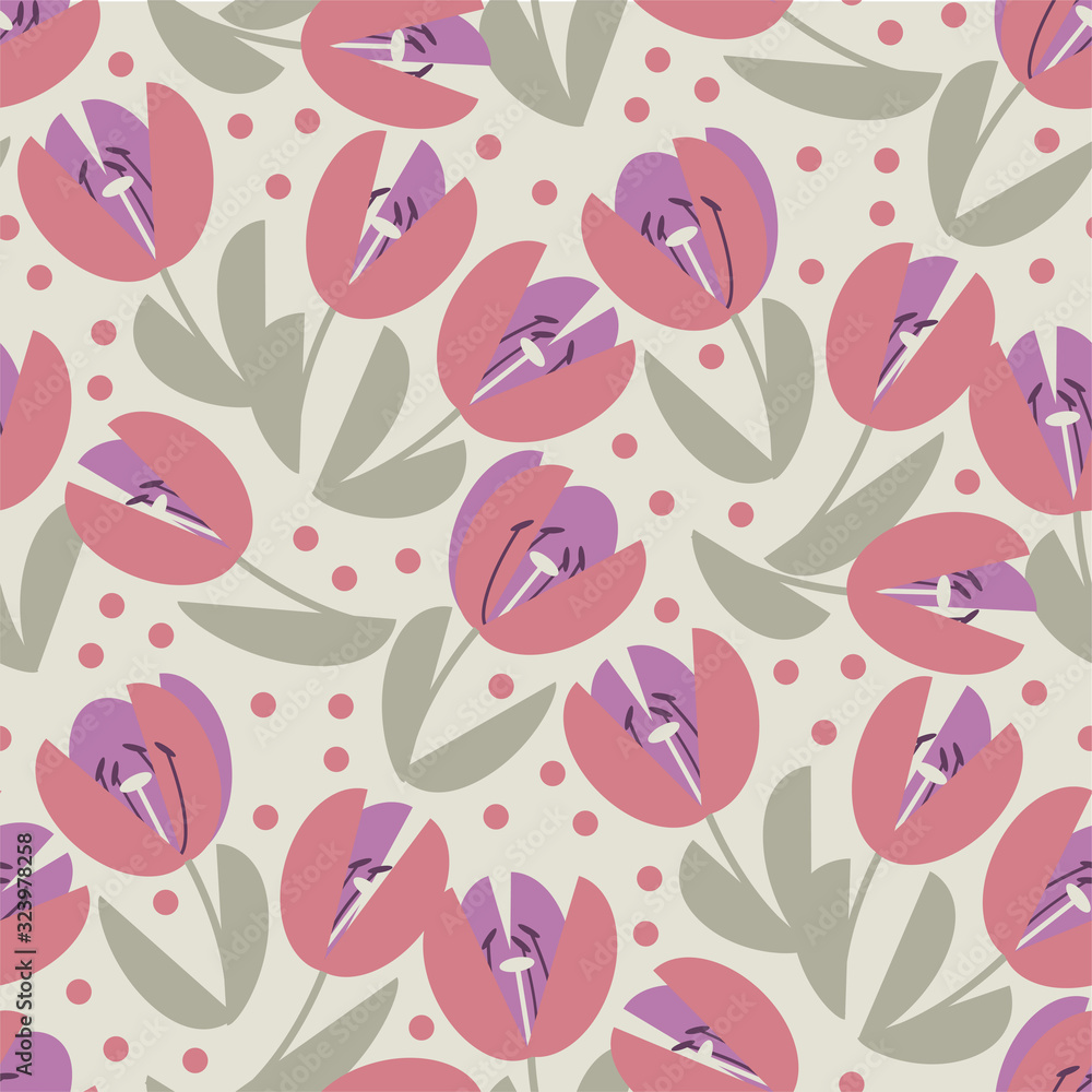 Cute elegant pastel rosy tulip seamless pattern Cute elegant pastel rosy tulip seamless pattern