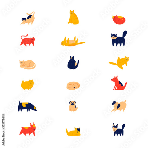 Cat and dog, pets. Flat style vector illustration.