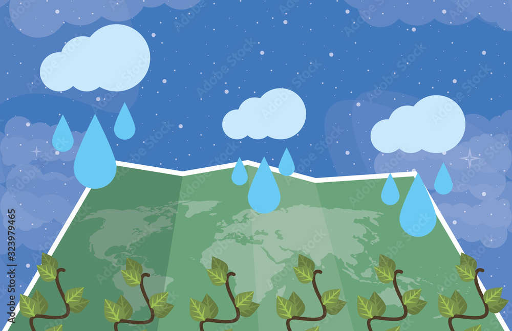 Obraz premium clouds rainy weather with world paper map